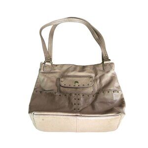 Stone Mountain Genuine Leather Shoulder Bag With Stud Accents & Multiple Pockets